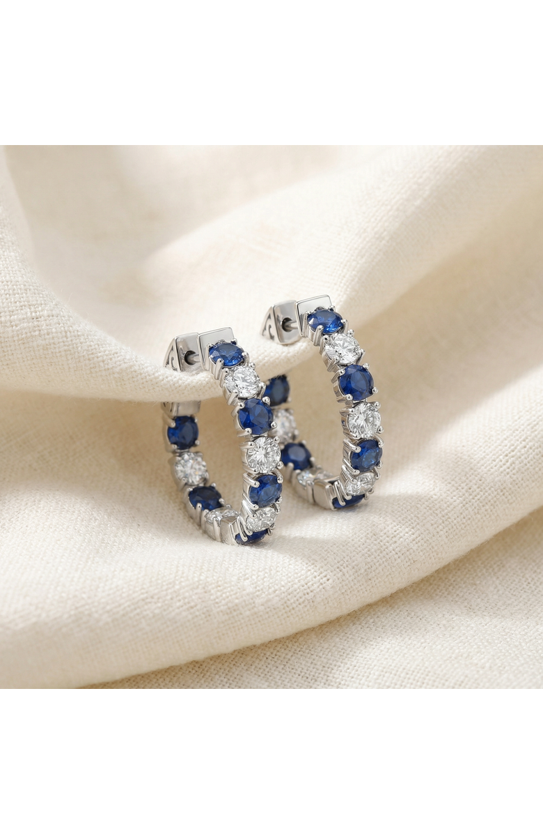 Bliss Diamond 4 1/2Ct Blue Sapphire & Diamond Hoops or Gold Lab Grown 1" Tall, Alternate, color, Yellow Gold