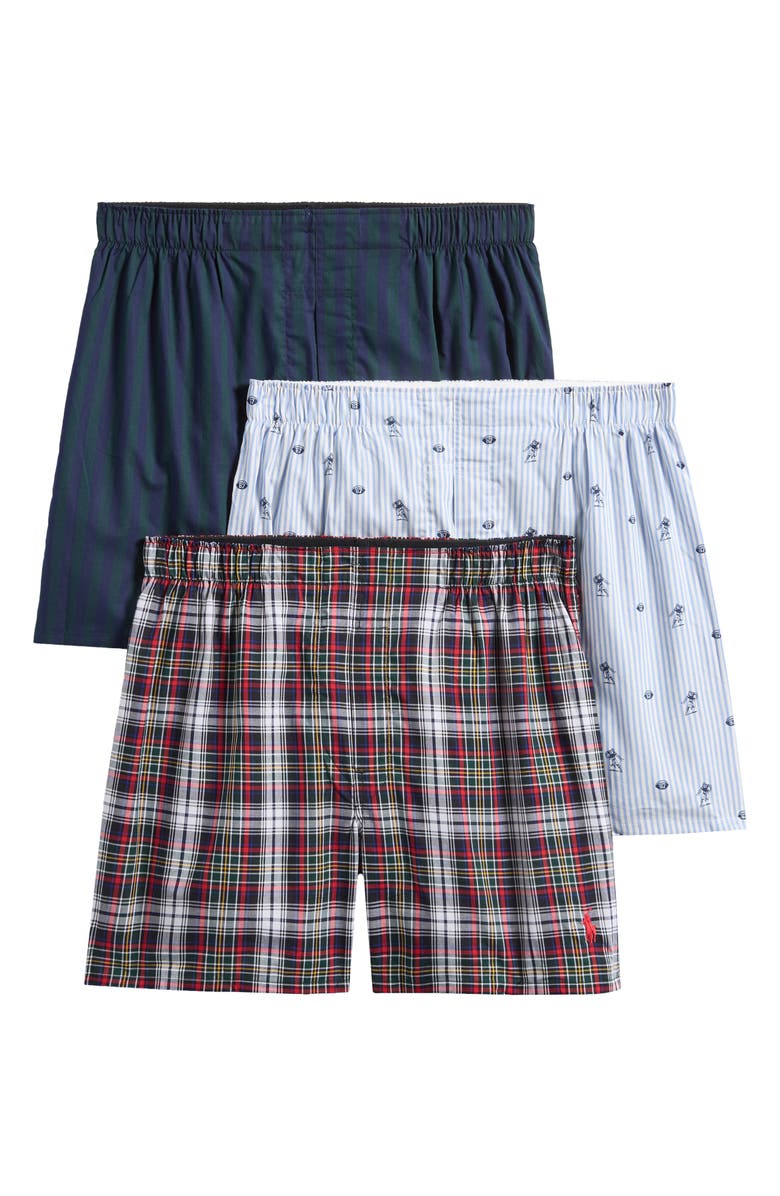 Polo Ralph Lauren Assorted 3-Pack Cotton Boxers, Alternate, color, Blue