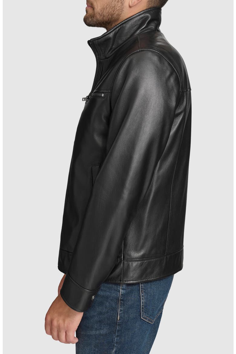 Leather Moto Jacket with Attached Bib, Alternate, color, BLACK