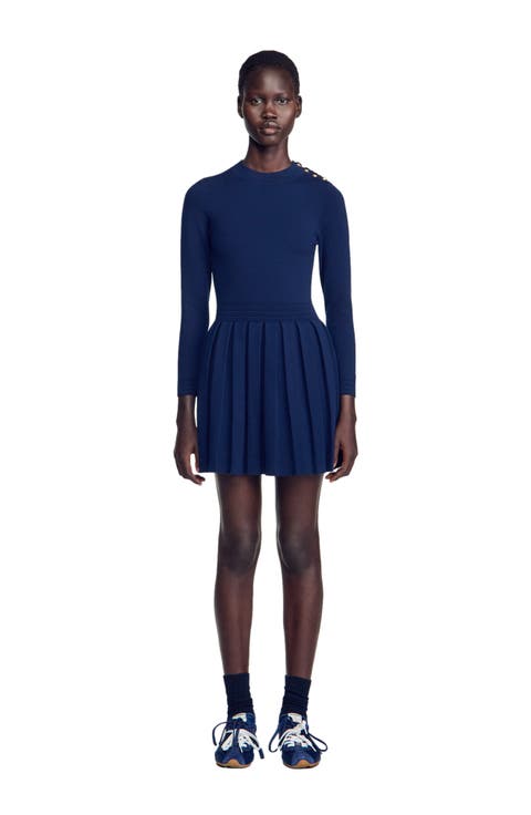Short Knit Dress With Buttons