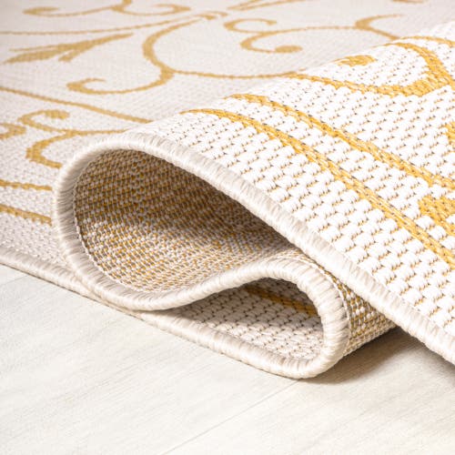 Jonathan Y Charleston Vintage Filigree Textured Weave Indoor/outdoor Yellow/cream Square Area Rug In Cream/yellow