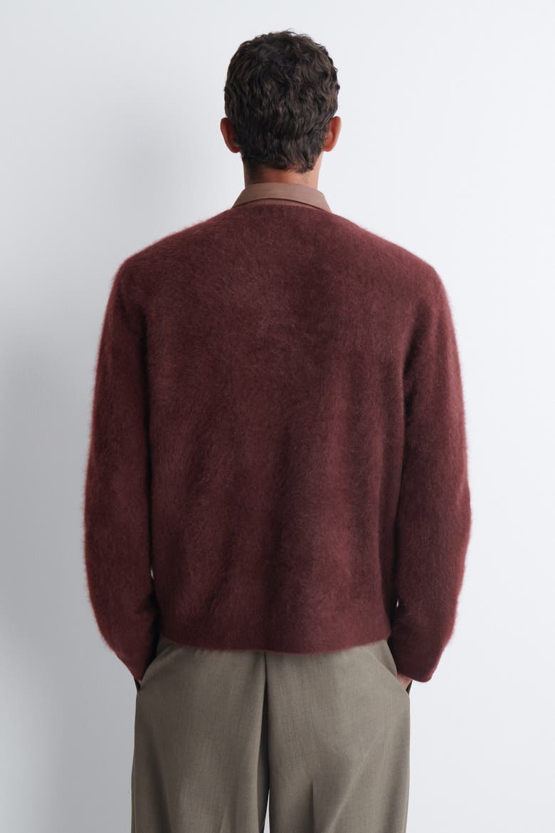 Brushed Pure Cashmere V-neck Cardigan, Alternate, color, WINE RED
