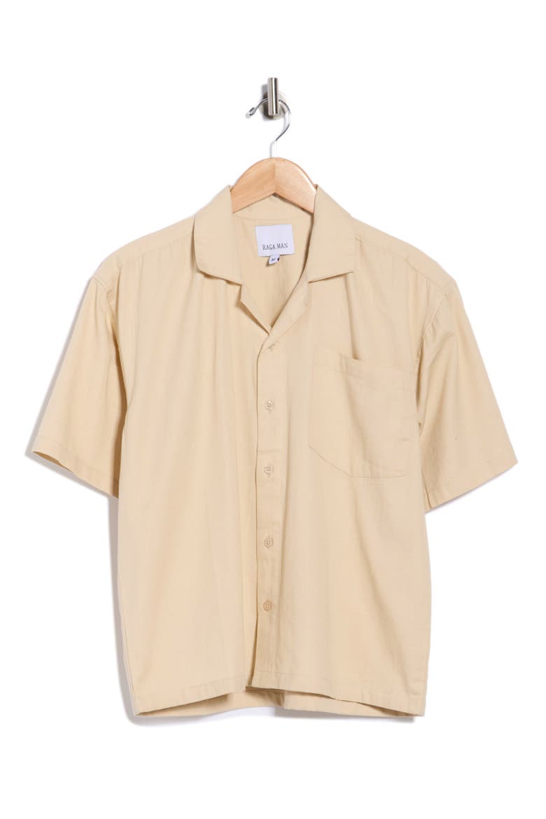 Short Sleeve Cotton Button-Up Shirt, Alternate, color, EGGSHELL