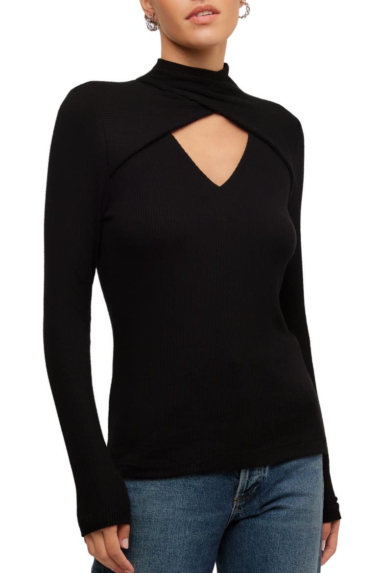 Kari Crossover Ribbed Top, Alternate, color, BLACK