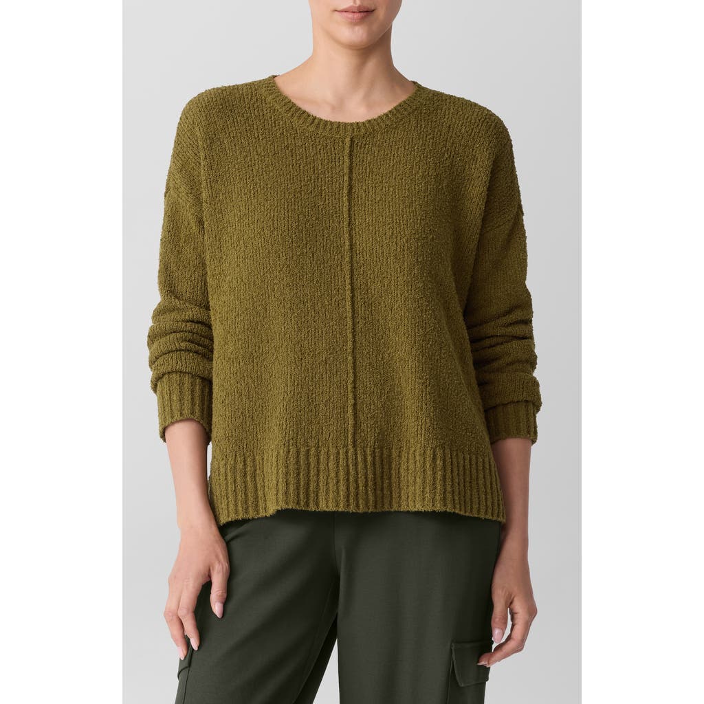 Eileen Fisher Crewneck Organic Cotton & Wool Blend Sweater In Green