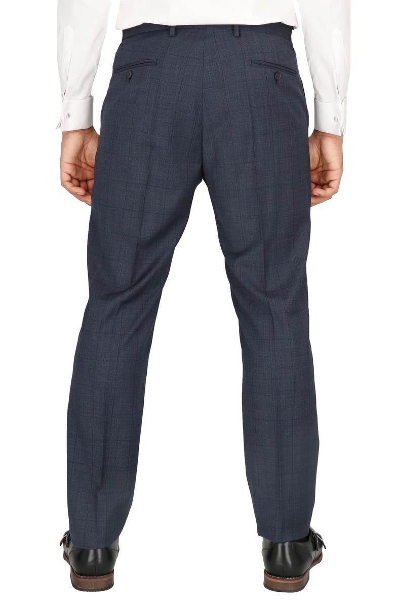 Scotch & Soda Navy Windowpane Check Flat Front Stretch Wool Dress Pants, Alternate, color, Navy Windowpane