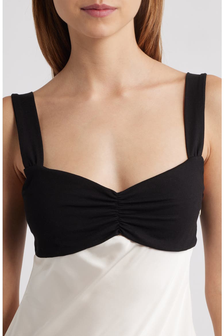 Contrast Sleeveless Satin Minidress, Alternate, color, CREAM