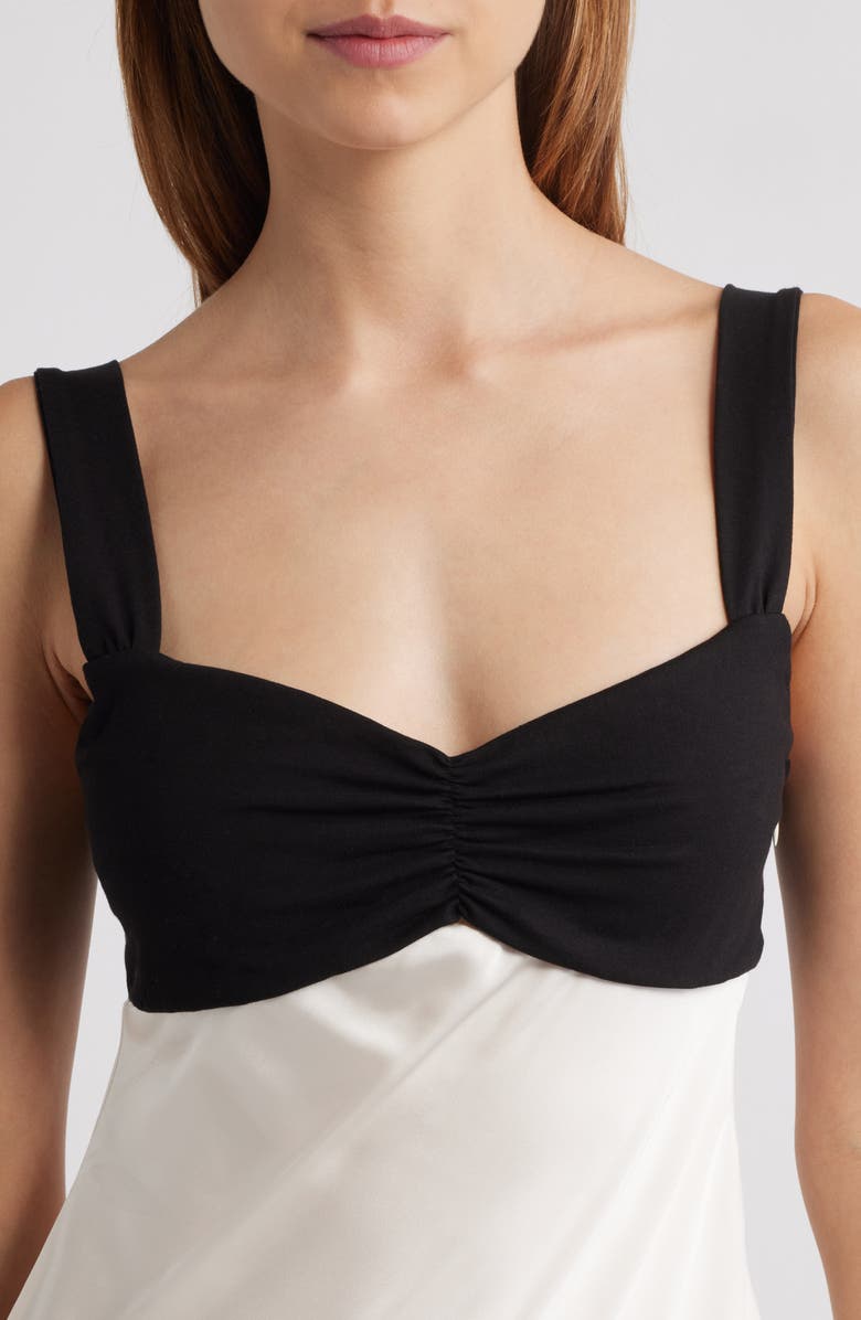 EDIKTED Contrast Sleeveless Satin Minidress, Alternate, color, Cream