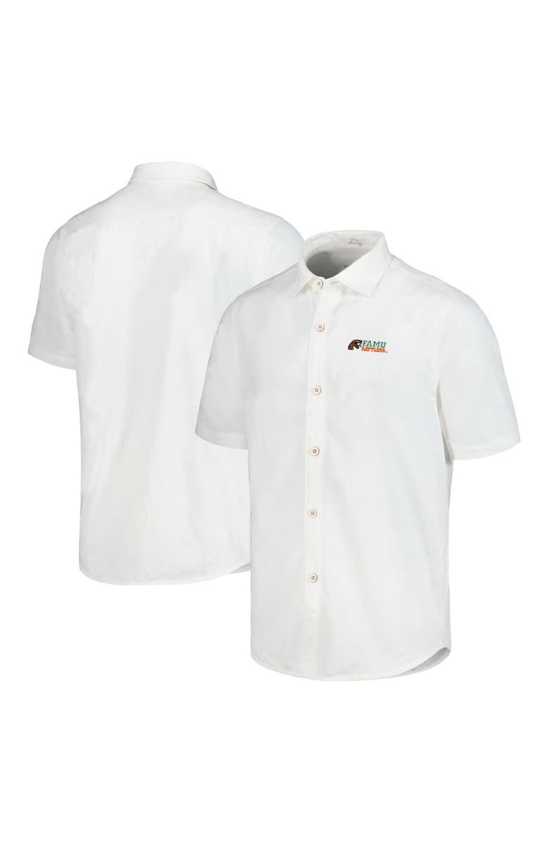 Tommy Bahama Men's Tommy Bahama White Florida A&M Rattlers Coconut Point Palm Vista IslandZone Camp Button-Up Shirt, Main, color, 