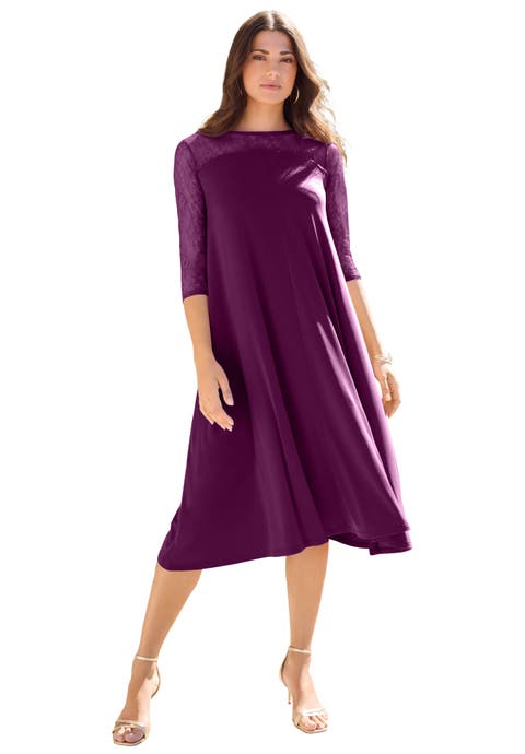 Plus Size 3/4 Sleeve Allover Lace Swing Dress