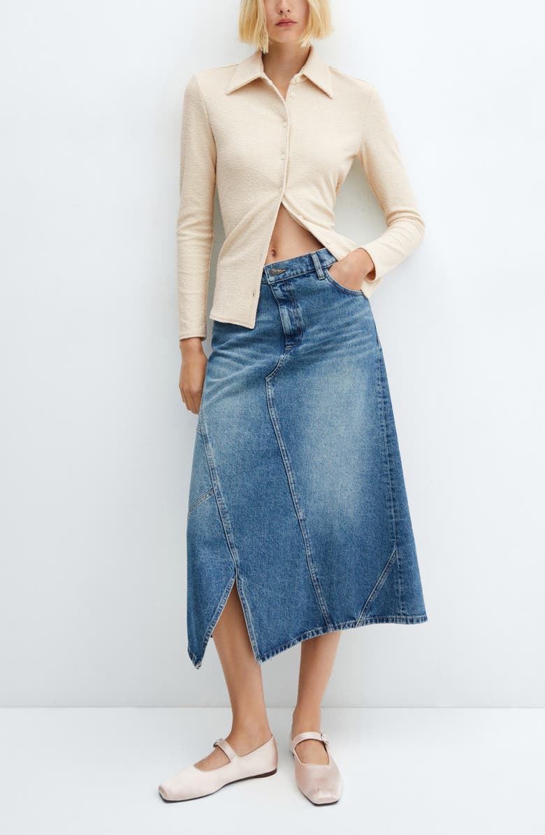 MANGO Textured Knit Button-Up Shirt, Alternate, color, 