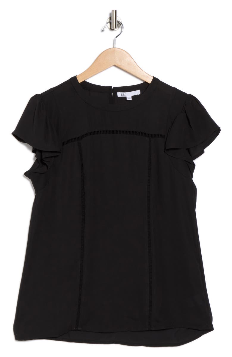 DR2 by Daniel Rainn Paisley Print Fluttter Sleeve Blouse, Alternate, color, Black