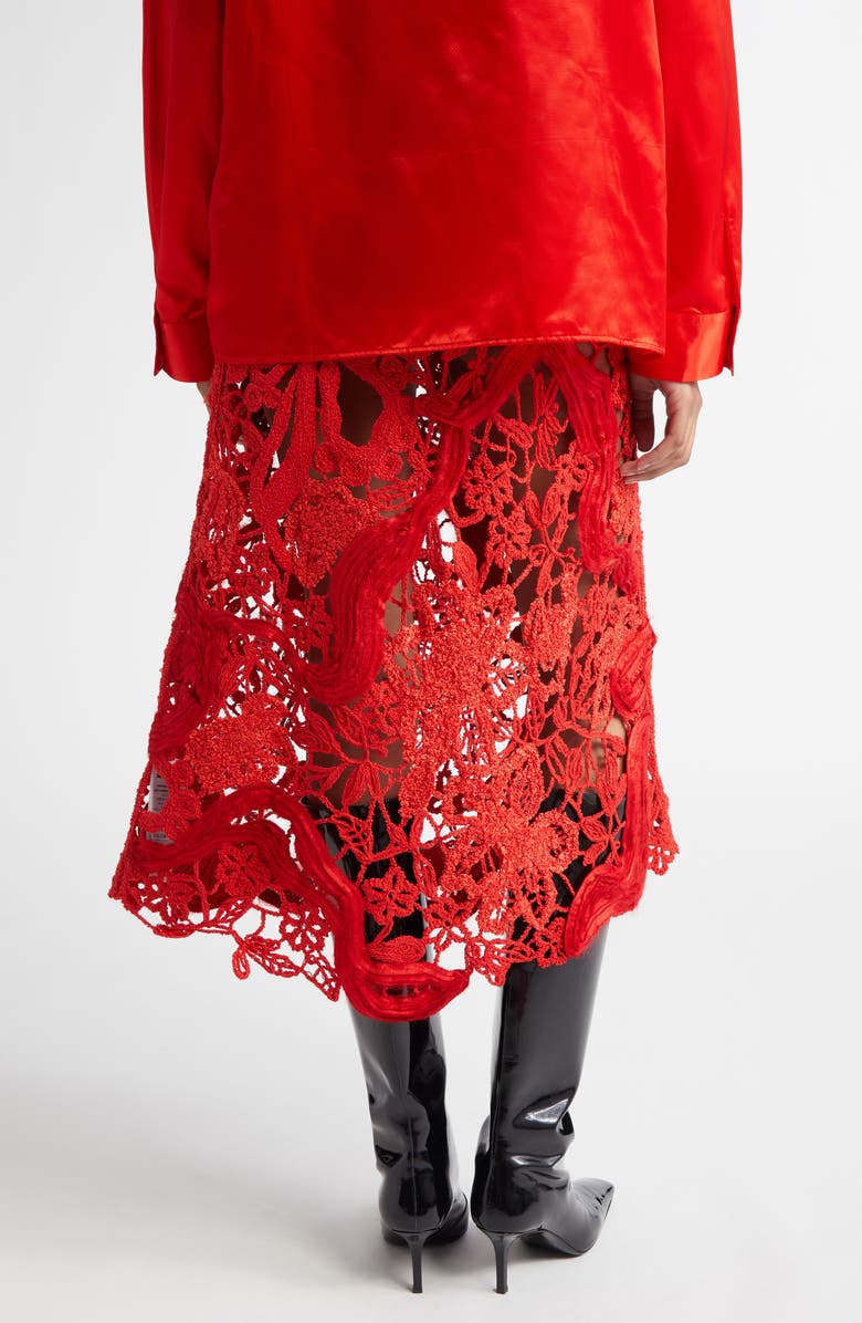 Jil Sander Mixed Lace Midi Skirt, Alternate, color, Rouge