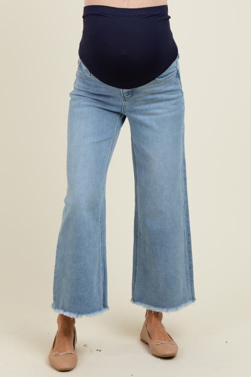 Pinkblush Fringe Hem Ankle Wide Leg Maternity Jeans In Blue