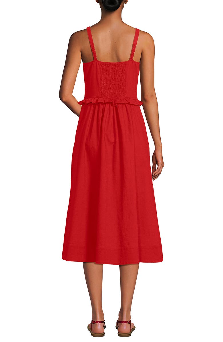 Lands' End Linen Blend Pintuck Tank Midi Dress, Alternate, color, Coral Red