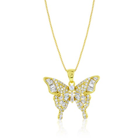 Gold-Flashed Crystal Butterfly Necklace