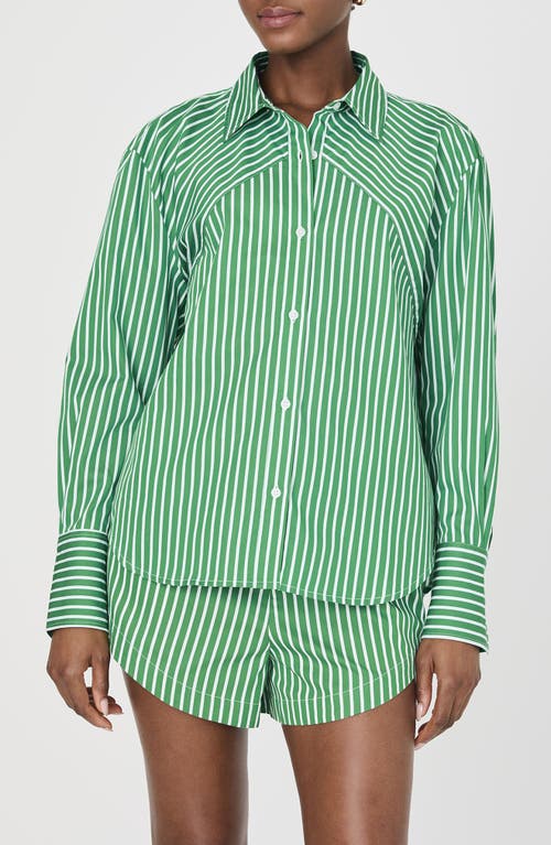 Shop French Connection Alexis Stripe Oversize Crossover Cotton Button-up Shirt In Green Summer White