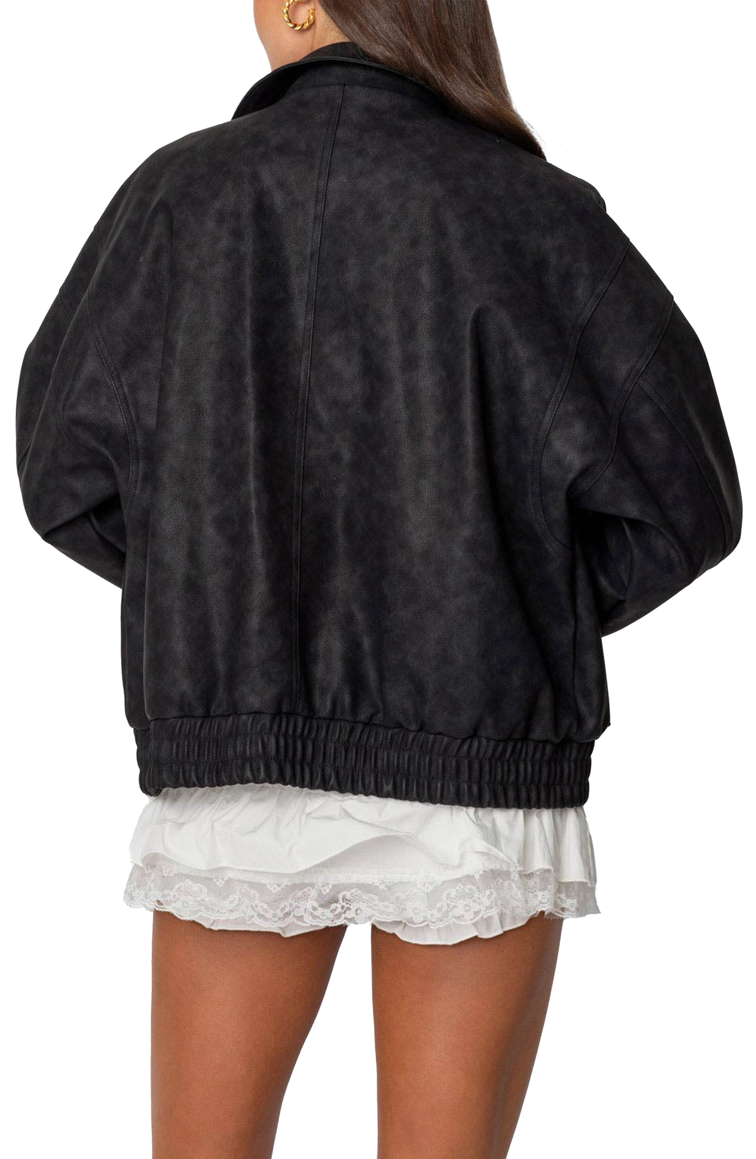 Faux Leather Bomber Jacket - image 2