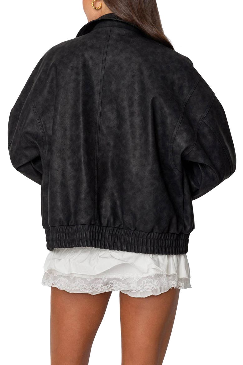 Faux Leather Bomber Jacket, Alternate, color, BLACK