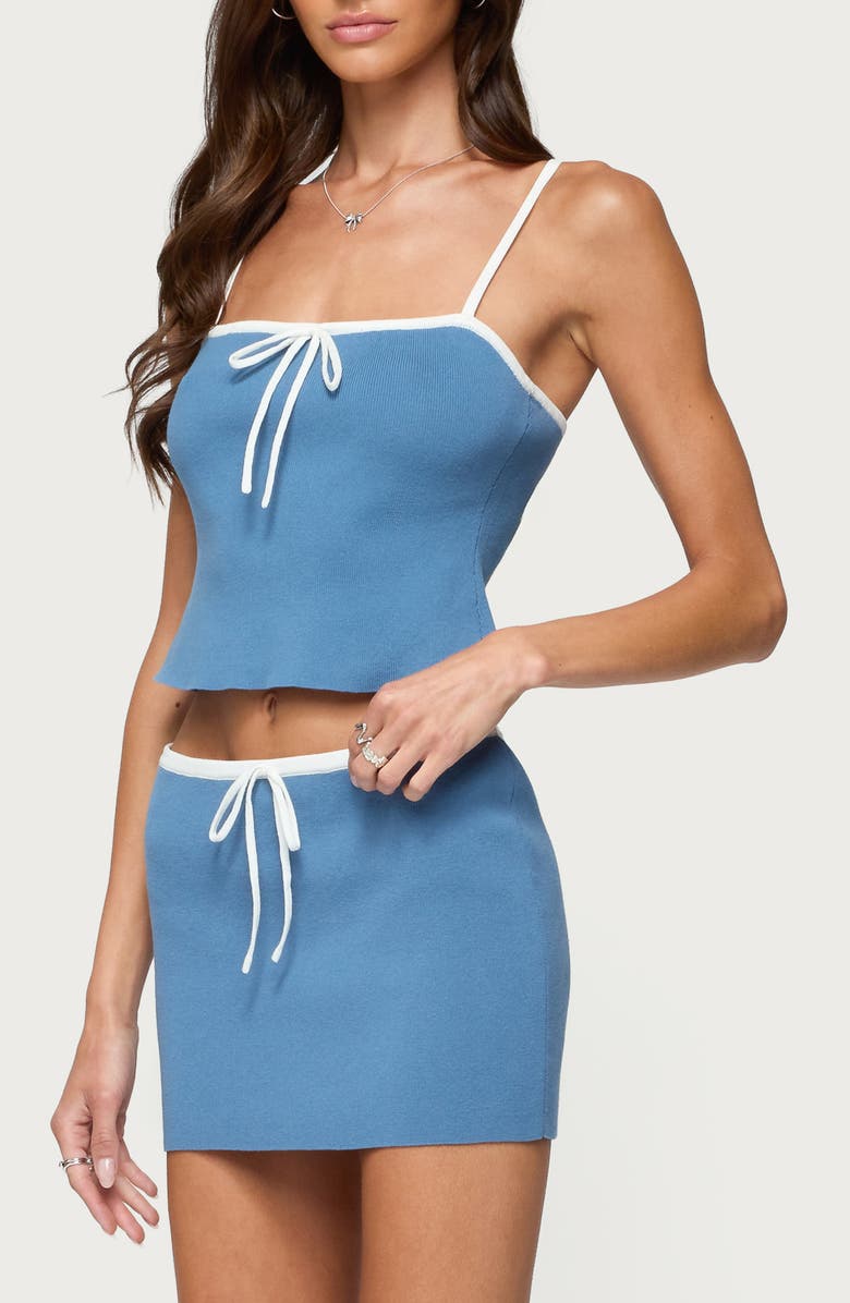 EDIKTED Phoebe Contrast Detail Cotton Blend Knit Tank, Alternate, color, Blue