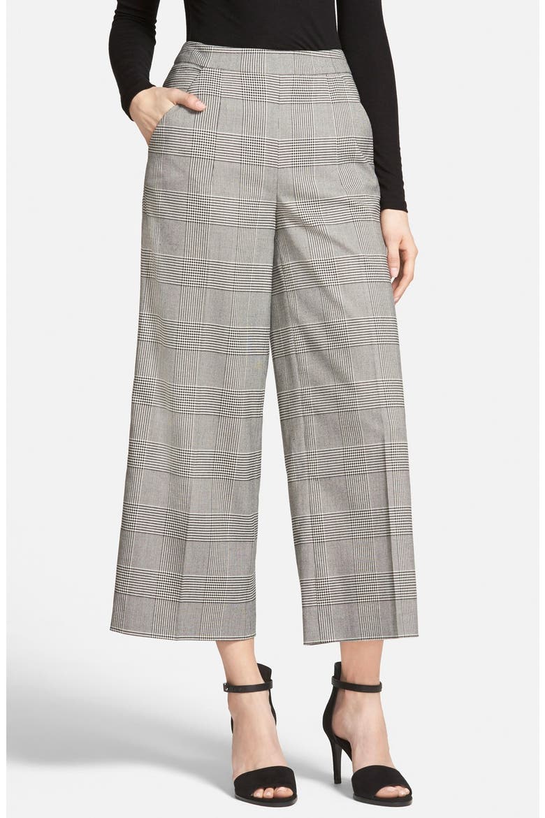 Wide Leg Plaid Culottes (Nordstrom Exclusive), Main, color, RICH BLACK