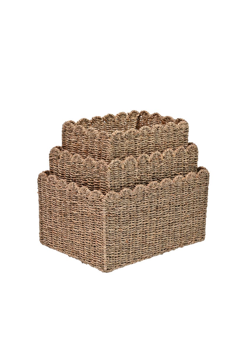 HAPPIMESS Arden Coastal Cottage Seagrass Scalloped Rectangular Organizing Storage Baskets,, Alternate, color, Natural