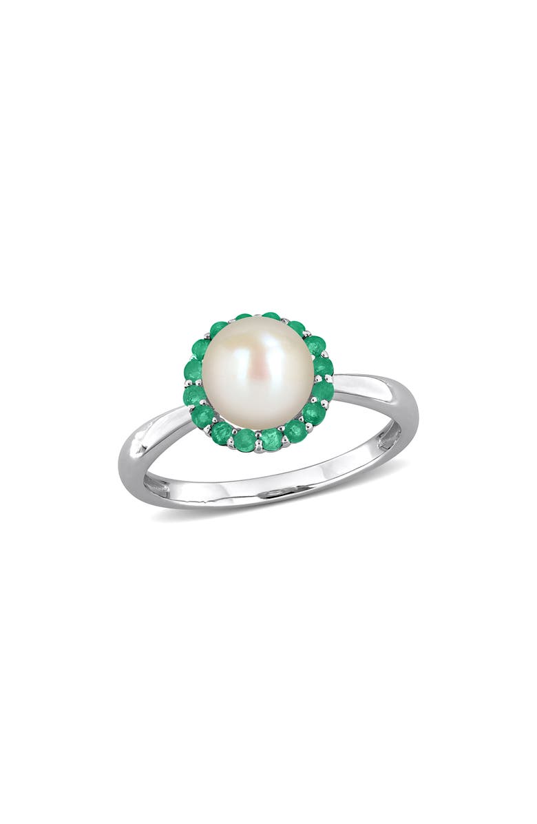 DELMAR Semiprecious Stone & Cultured Pearl Ring, Main, color, Green