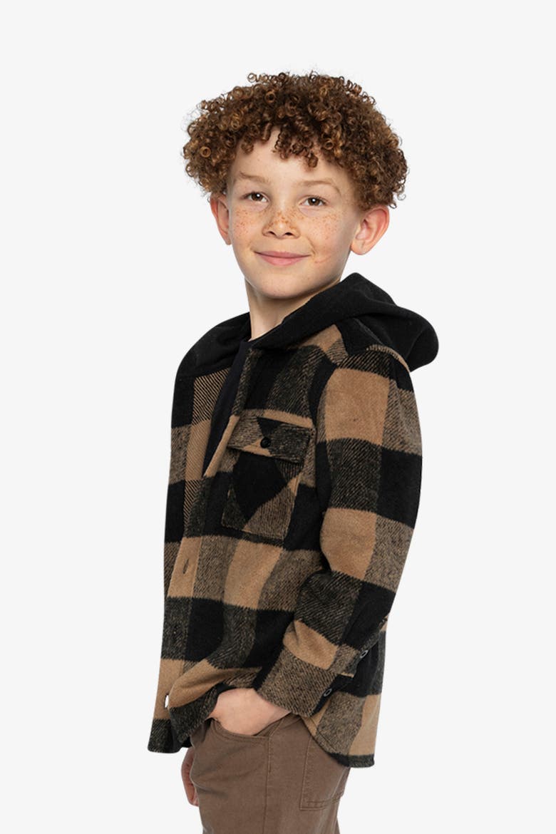 Flannel Fleece Hood Chest Pocket Shirt, Alternate, color, Brown and Black Plaid
