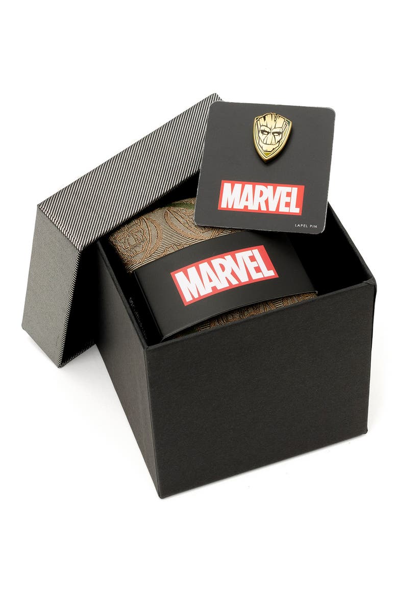 I Am Groot Silk Blend Tie & Lapel Pin Gift Set, Alternate, color, BROWN MULTI