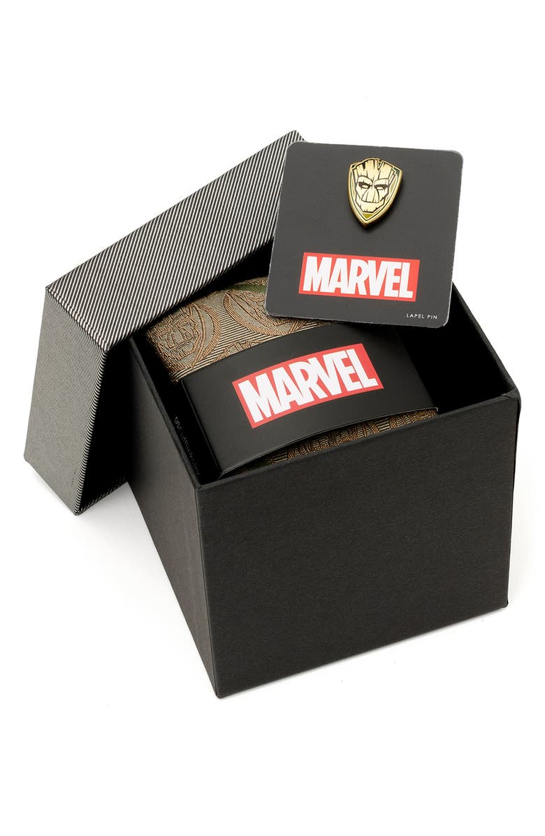 Cufflinks, Inc. I Am Groot Silk Blend Tie & Lapel Pin Gift Set, Alternate, color, Brown Multi