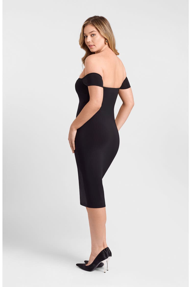 Sculpting Shapewear Straight Neck Off The Shoulder Midi Dress, Alternate, color, Onyx Black