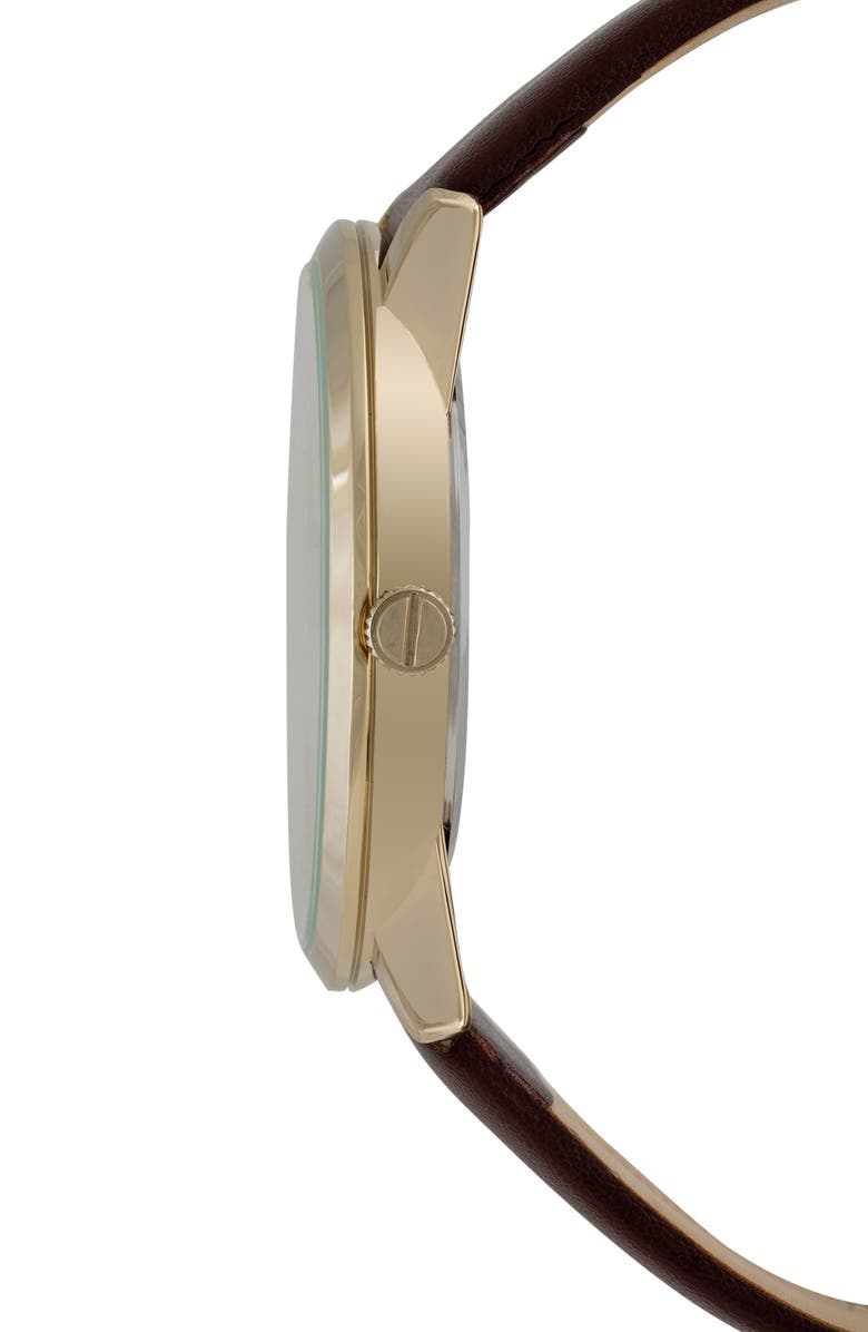 Kenneth Cole New York Diamond Dial Three Hand Quartz Leather Strap Watch, 45mm, Alternate, color, Brown