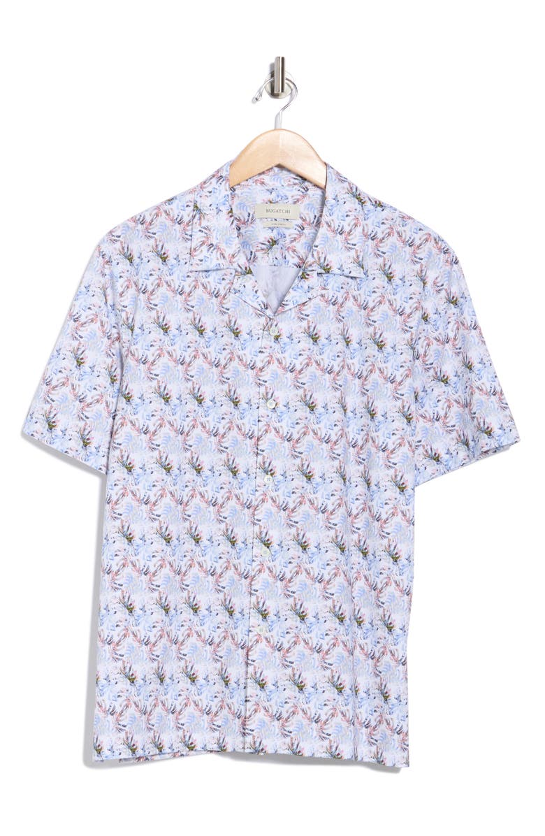 Bugatchi Cole Short Sleeve 8-Way Stretch OoohCotton<sup>®</sup> Camp Shirt, Alternate, color, Air Blue