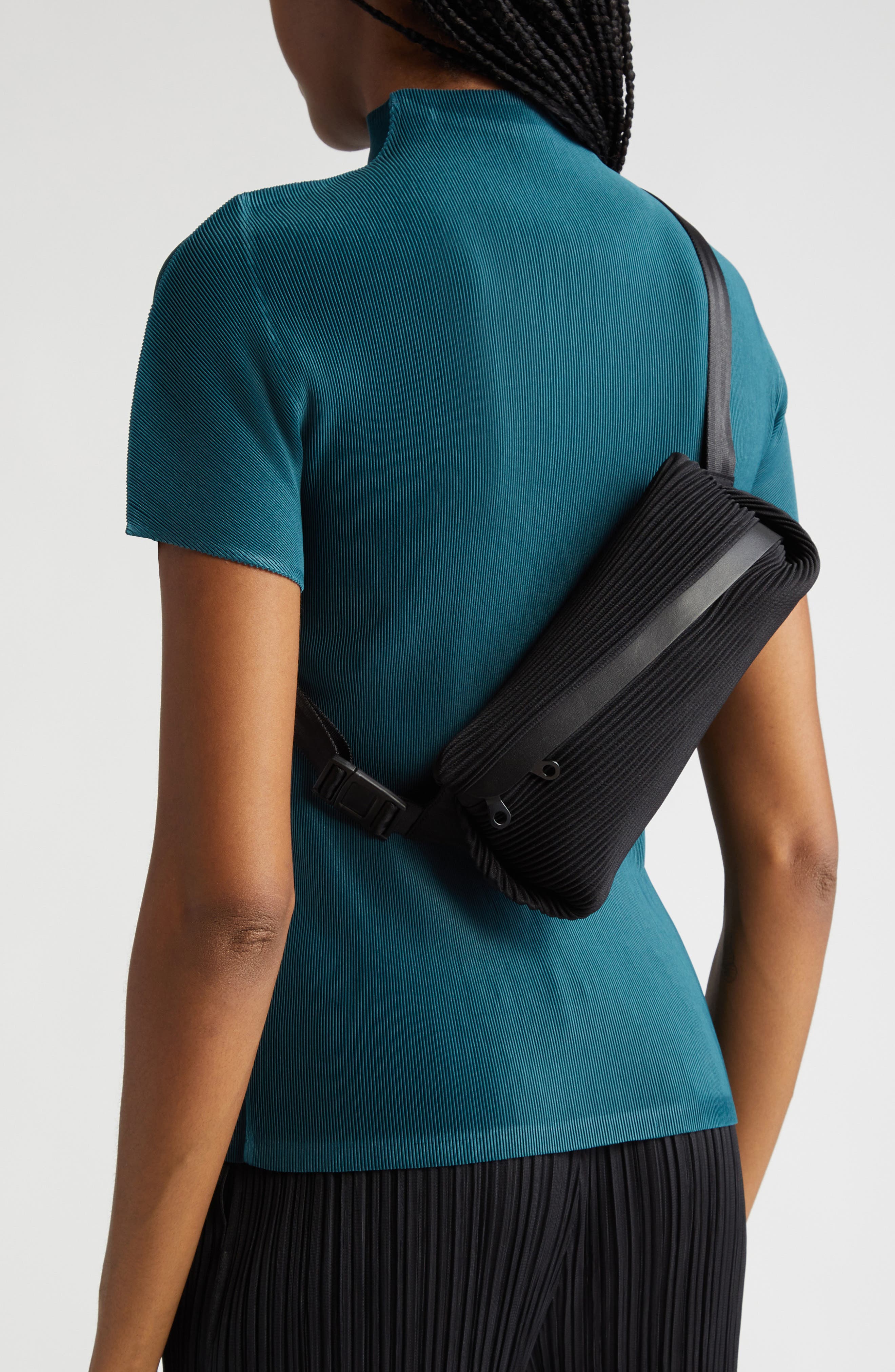 Pleats Please Issey Miyake Bias Pleated Belt Bag, Alternate, color, 
