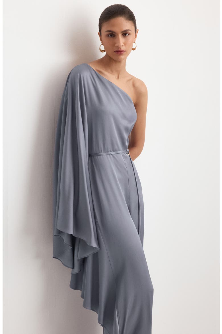 Drapey Asymmetric One-Shoulder Jumpsuit, Alternate, color, BLUE