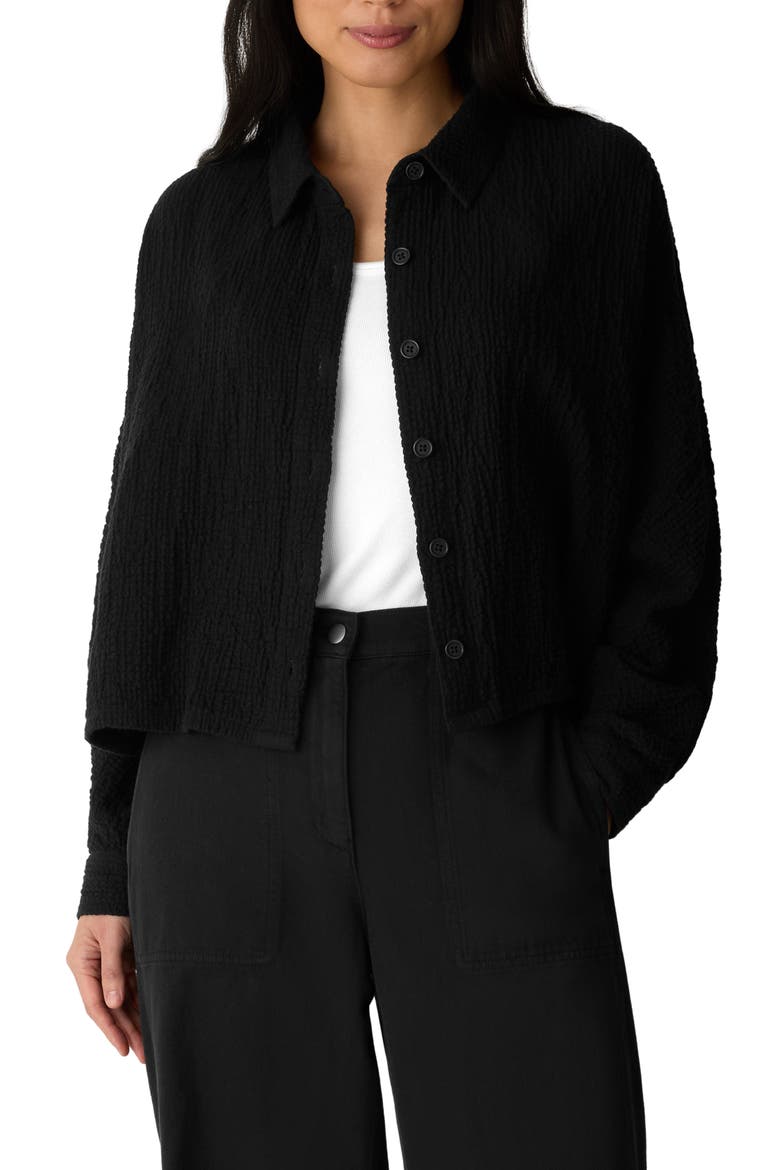 Organic Cotton Crepe Cropped Jacket, Main, color, BLACK