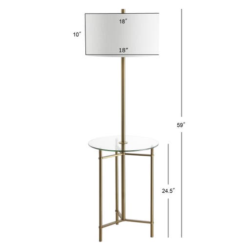 Jonathan Y Charles 59" Metal/glass Led Side Table And Floor Lamp, Brass In Brass Gold