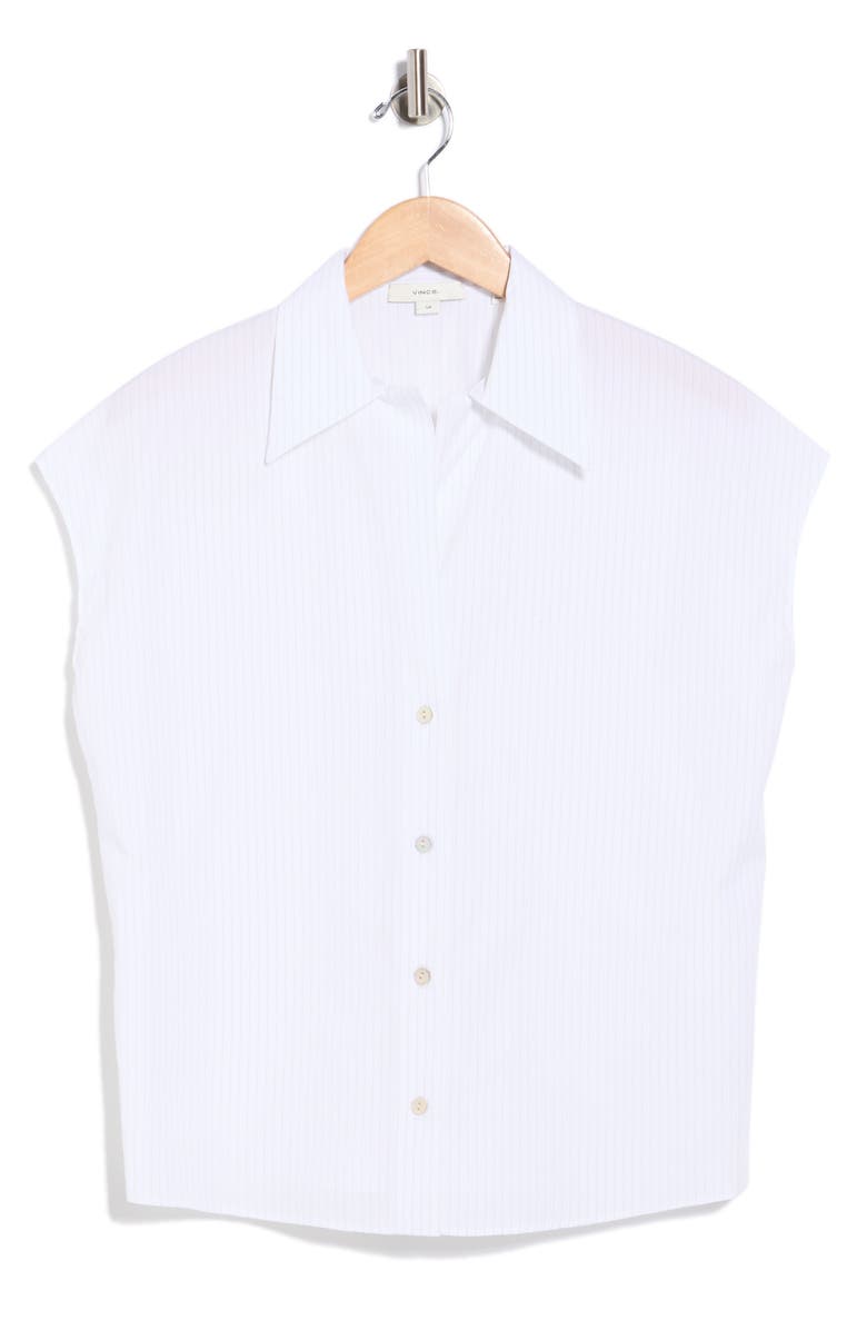 Vince Stripe Cap Sleeve Button-Up Shirt, Alternate, color, Optic White/ Jade Water