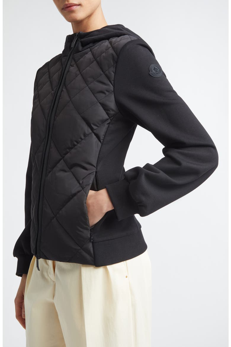 Mixed Media Hooded Zip Down Cardigan, Alternate, color, BLACK