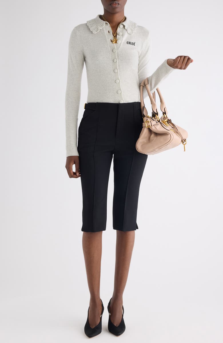 Chloé Crochet Collar Wool Cardigan, Alternate, color, Sweet Grey