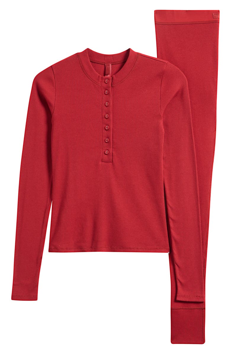 SKIMS Cotton Rib Henley & Leggings Set, Alternate, color, Brick