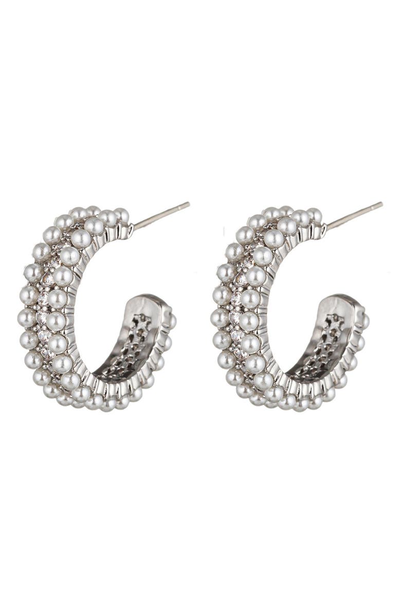 EYE CANDY LOS ANGELES Shirin Faux Pearl Hoop Earrings, Main, color, Silver