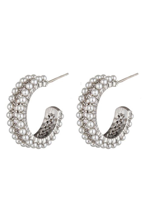 Shirin Faux Pearl Hoop Earrings