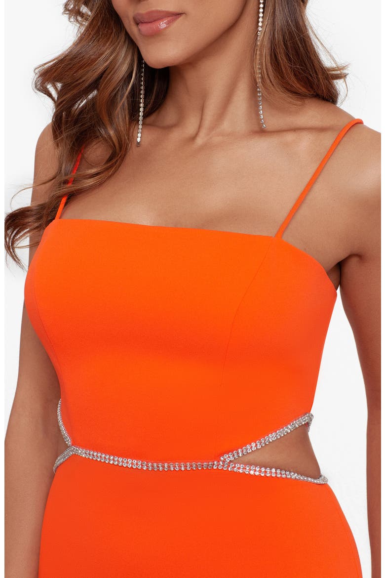 Xscape Side Cutout Scuba Crepe Gown, Alternate, color, ORANGE