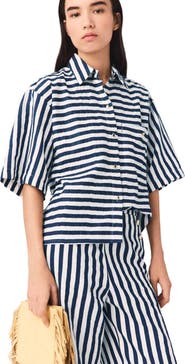 maje Cropped linen-blend shirt