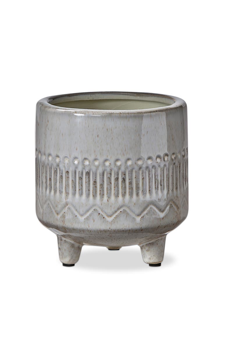Olema Carved Grey Glazed Terracotta Planter Decorative Use, Main, color, White