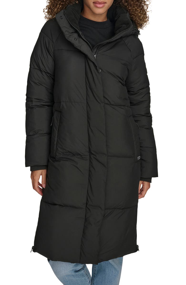 Levi's Water Resistant Mid Length Hooded Puffer Jacket, Alternate, color, Black