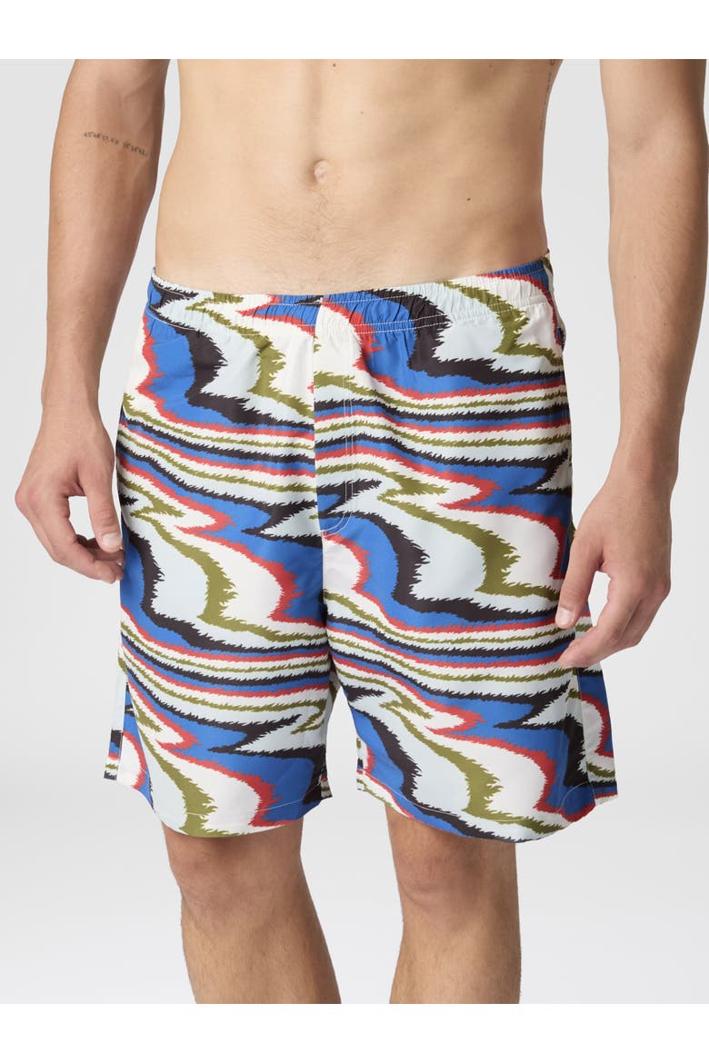 Long Swim Shorts With Irregular Zigzag Print, Alternate, color, Multicoloured
