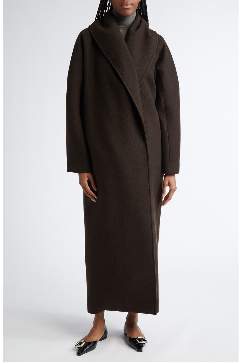 Shawl Collar Wool Blend Coat, Main, color, DARK BROWN
