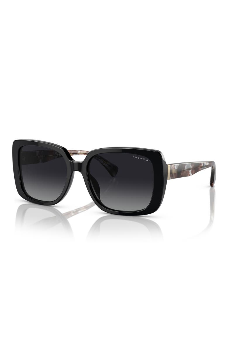 55mm Polarized Rectangle Sunglasses, Alternate, color, SHINY BLACK / GRADIENT GREY
